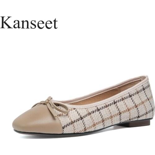 Kanseet 2021 Flat Shoes Woman Spring Autumn Butterfly-Knot Mixed Colors Handmade Loafers Casual Pumps Female Low Heels Shoes