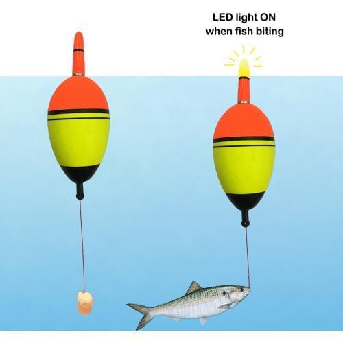 Smart Fishing Float Alarm Fish Bite Bait LED Light Turn ON Automatic Night Electronic EVA Buoy Strike Indicator Alert Bobber
