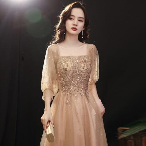 Champagne Evening Dress Women Banquet Temperament Long High-end Ladies Noble Dignified Romantic Summer dresses for women party