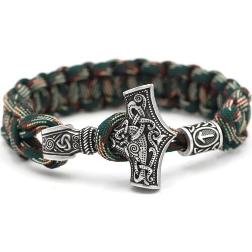 Youe Shone Norse Viking Thor Mjolnir Hammer Paracord Amuletceltic Rune Knot Amulet Scandinavian Bracelet Vantage Green and White