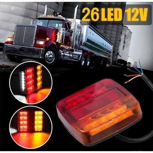 2pcs 12V Trailer Truck 26 LED Taillight Tail Light Rear Reverse Stop Indicator Lamp Turn Signal Brake 6 LED Number Plate Light