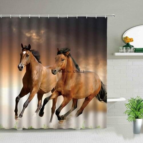 Horses Shower Curtains Farm Animal Creativity Abstract 3d Printed Waterproof Fabric Bath Curtain Set Bathroom Screens With Hooks