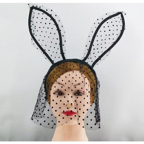 Fashion Women Girl Hairbands Lace Rabbit Bunny Ears Veil Black Eye Mask Halloween Party Headwear Hair Accessories
