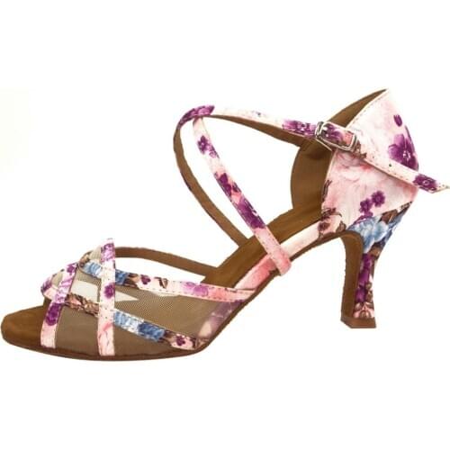 HXYOO Floral Satin Women Salsa Shoes Latin Dance Shoes For Women Latino Zapatos De Baile Latin Mujer Dance Shoes for Ladies ZC09