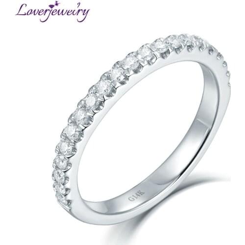 LOVERJEWELRY Diamonds Ring Simple Design Classical Band Solid 14Kt White Gold Diamond Wedding Band Rings For Women Promised Gift
