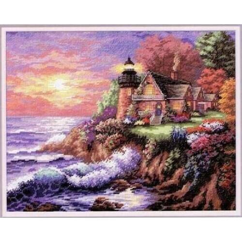 14/22/25ct Counted Cross Stitch Kit Guardian of the Sea Lighthouse Pharos Beacon Sunset Sunrise dim 35090
