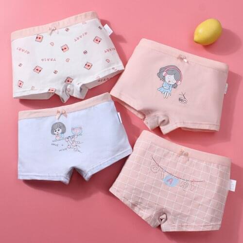 4 Pieces/Lot 2-12Y Children Underwear Cotton Girls Panties Cute Cat Pattern Kids Boxer Briefs Child Soft Girl Pants safety pants