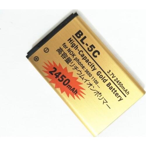 AZK 2PCS/LOT New Gold BL-5C Battery For Nokia 1112 1208 1600 1100 1101 n70 n71 n72 n91 e60 2300 2310 2355 2600 Wholesale