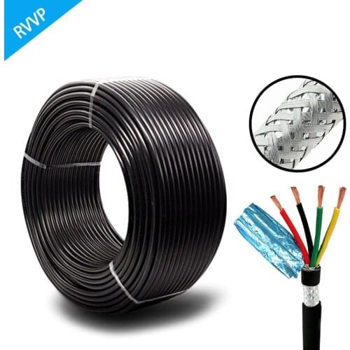 24/22/20/AWG 2/3/4/5/6/7/8/10 Cores 100Meters RVVP Copper Cable Shielded Control Signal Wire Black Insulated PVC Audio Cable