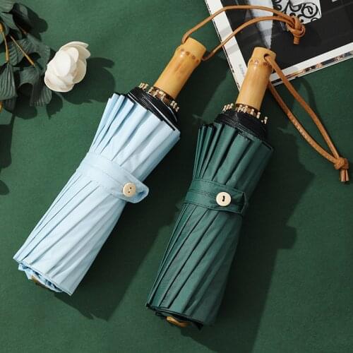 Automatic durable wodden luxury Parasol gold lady Rain Shine Folding Simple UV Protection Umbrella vintage Windproof quality U5B