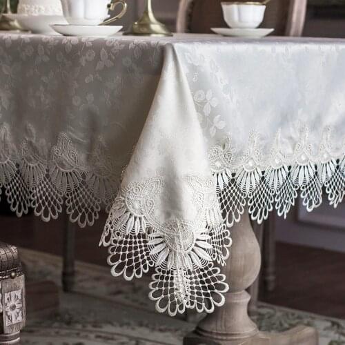 Beige European Style Rectangular Table Cloth Teapoy Table Tablecloth TV Cabinet Cover Lace Fabric Chair Cover Seat Cushion