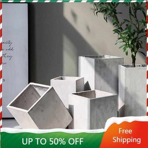 Big Size Plant Pot Rectangle Cement Drain Geometric Modern Flowerpot Floor Simple Tree Outdoor Macetero Farmhouse Decor ZZ50HP