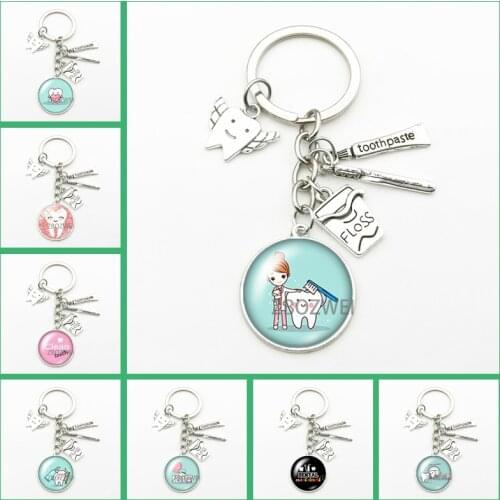 Cute Tooth Cleaning Promotion Key Chain Dentist Souvenir Gift Key Ring Angel Tooth Pendant Toothpaste Toothbrush Charm Bag Woman