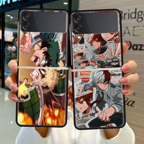 Black Hard Case For Samsung Galaxy Z Flip 3 5G Luxury PC Shockproof Phone Cover ZFlip 3 Bumper Fundas My Hero Academy Anime Capa