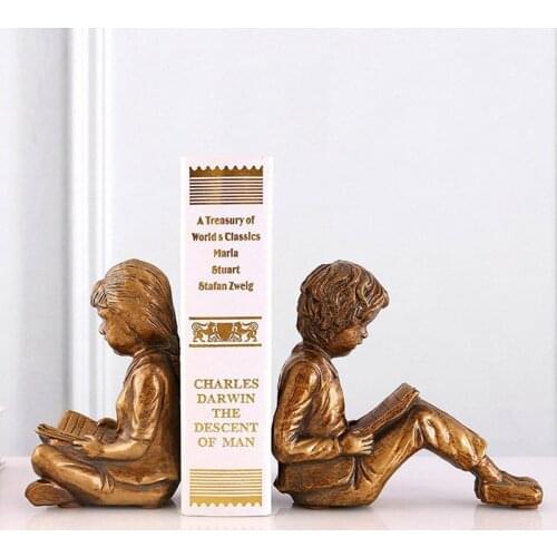 Reading Child Bookends Home Decoration Accessories Office Study Room Display Antique Book Stand Resin Ornaments Desktop Decors