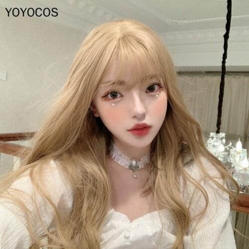 YOYOCOS Long Body Wave Colorful Wig Synthetic Wigs Curly 65cm Natural Cosplay Hairs Wavy Heat Resistant Sythentic Hair