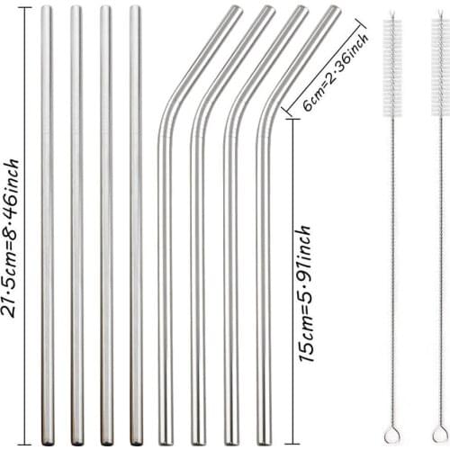 Dropshipping High Quality 18/10 Stainless Steel Metal Straw With Cleaner Brush For Mugs Coffee Juice straw Bar Accessories Set