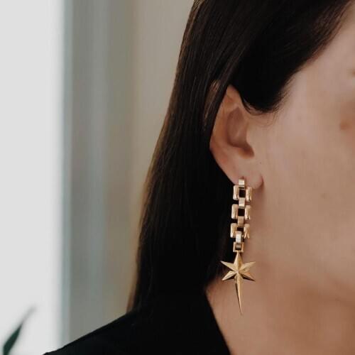 GULCE DERELI, COMET SYMBOL CHARM EARRINGS, VINTAGE CHAIN EARRINGS, CHARM EARRINGS, GIFT BOX, GOLD/SILVER PLATED