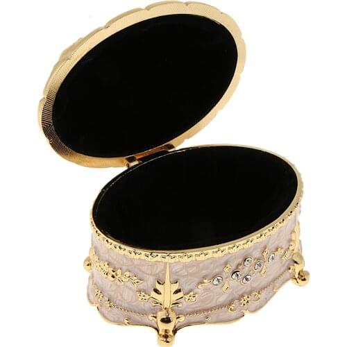 Crystal Enamel Oval Metal Vintage Jewelry Box Gift Earrings Ring Storage Box