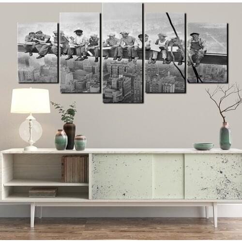 Lunch Atop A Skyscraper Canvas Painting Black White Wall Art Picture Modern Home Decor City Landscape Wall Picture Prints Poster