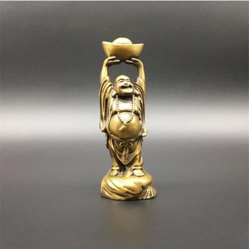 Chinese Copper Carving Ornaments Maitreya Buddha Yuanbao Laughing Buddha Bronze Buddha Statue Wealth Geomancy Decoration