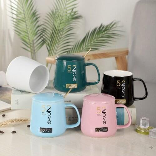 Mug 520 Ceramic Couple Mug with Lid Creative Coffee Cup Ins Style European Coffee Cup Simple with Spoon Elegant Gift Set