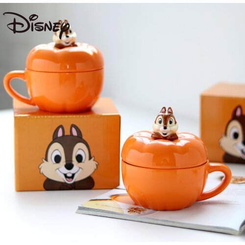 Disney Mugs Cheechtiti Pumpkin Cute Ceramic Mugs with Cover Cartoon Creative Home Coffee Mugs Milk Mugs coffee cup