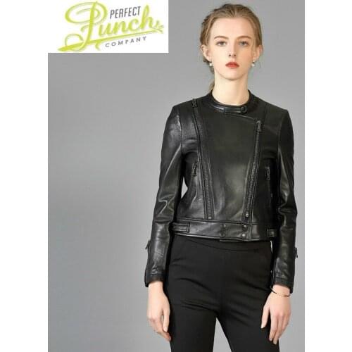 New Womens Spring 2021 Autumn Real Genuine Leather Women Short Motorcycle Jacket Slim Fit V17106 KJ5517