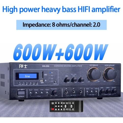 KYYSLB GS-250 300W*2 8ohm Professional KTV 2.0 Channel AV Amplifier Karaoke High Power Home Stage Heavy Bass HIFI Amplifier