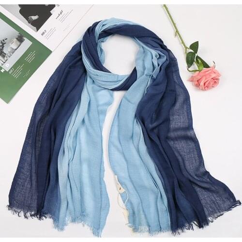 Hot Ombre linen scarf hijab women muslim turban Gradient shawl double color fringe scarves Fashion headscarf muffler