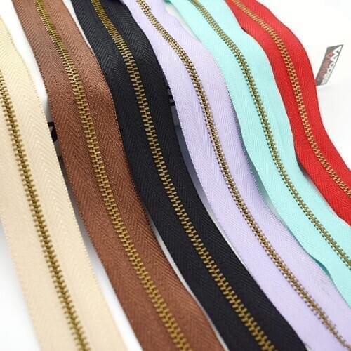 Meetee 3yards Metal Bronze Zipper 3# Size DIY Handmade Accessories U-shape Code Stopper Sliders for Clothes Handbag Purse Supply