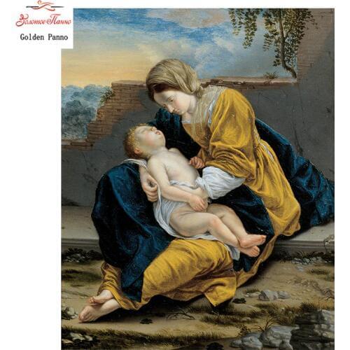 Golden Panno,DIY DMC Cross stitch,Sets For Embroidery kit,Religion Cross stitch patterns Sleeping child Counted Cross-Stitching