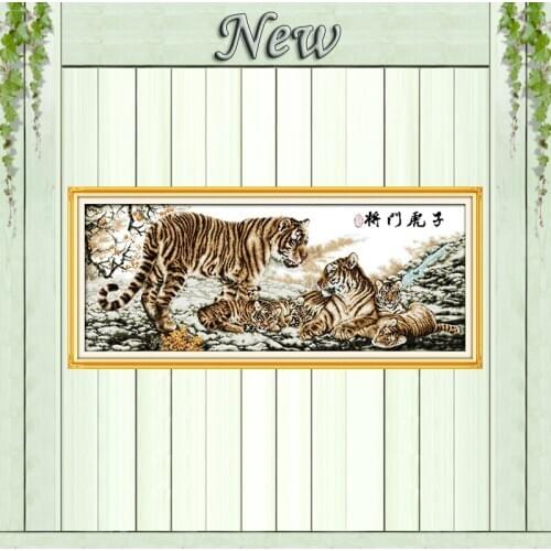 Tiger family scenery decor painting counted printed on canvas DMC 14CT 11CT Chinese Cross Stitch Needlework Sets Embroidery kits