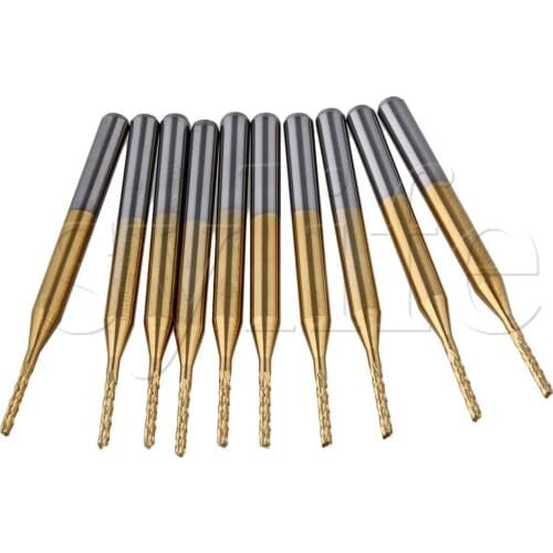 3.175mm Corn Teeth TiN Coated Carbide Milling Cutter Router Drill Bit Set of 10