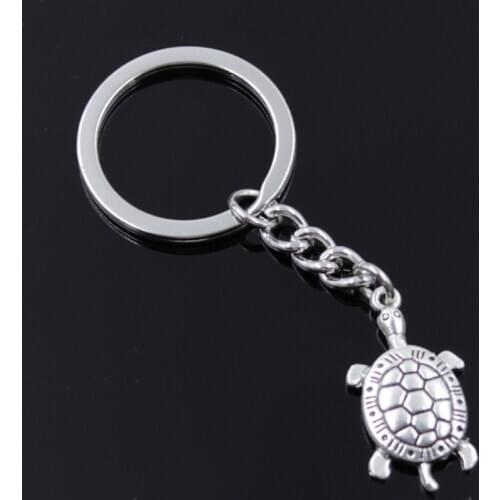 New Fashion Men 30mm Keychain DIY Metal Holder Chain Vintage Tortoise Turtle Sea 30x15mm Silver Color Pendant Gift