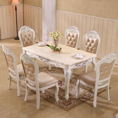 Dining table natural marble 1.5m table set with 6 chairs