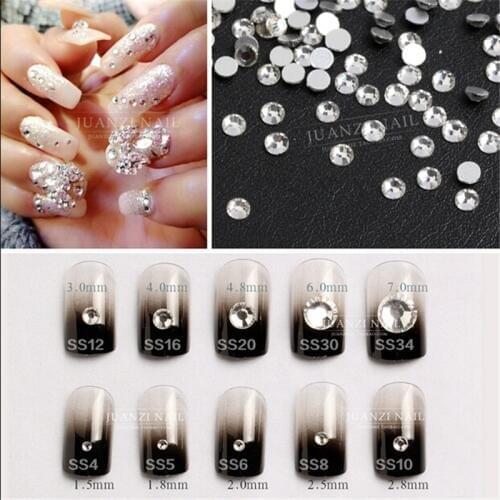 Wholesale ss3 -ss40 Flat Back Clear Crystal ( 3d Nail Art decorations ) Non Hot Fix Glue on rhinestones for nails