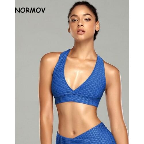 NORMOV Sexy Womens Sports Bra Summer Fitness Workout Seamless Bubble Bralette Elastic Stitching No Rims Comfortable Push Up Bra