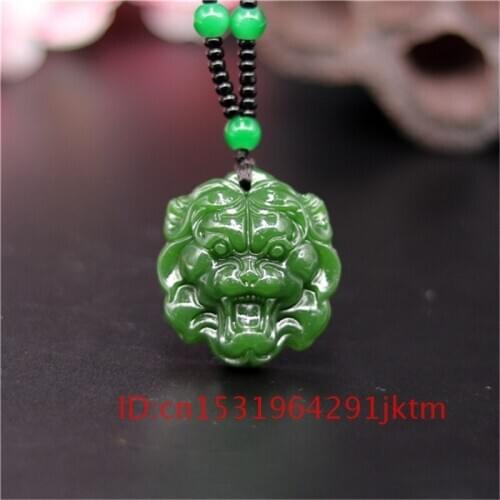 Gifts Jade Green Natural Necklace Chinese Jadeite Fashion Amulet Beads Charm Pendant Lion Animal Hand Men Head Women Jewelry