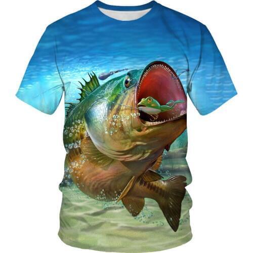 Factory direct fashion O-neck mens T-shirt ocean fish 3D printed casual T-shirt mens Asian size S-6XL T-shirt men
