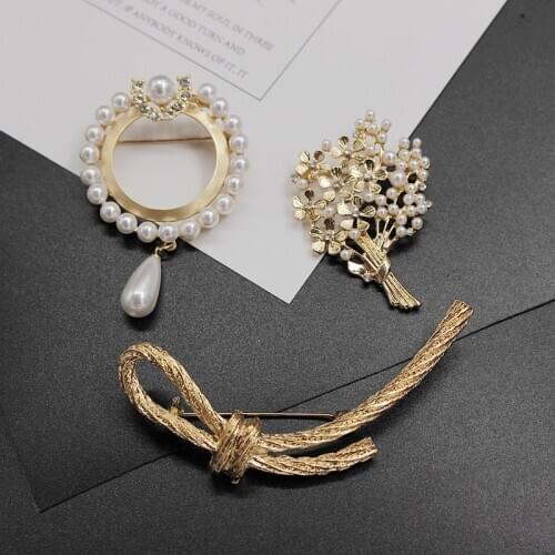 Ydgy retro streamline rope bow tie with exquisite bouquet Pearl Brooch factory direct sales