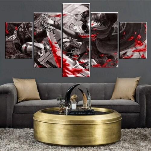 Anime Canvas HD Print Picture Attack On Titan Levi Ackerman Poster 5 Pieces Painting Wall Art Living Room Home Decor Framed