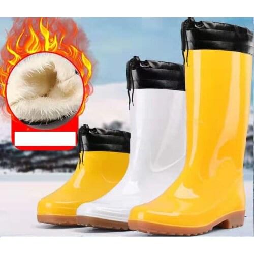 Autumn And Winter Men Plus Velvet High Boots Thick Wear Warm Tube Rain Boots Kitchen Anti-Skid Food Hygiene Rubber Shoes 39-44