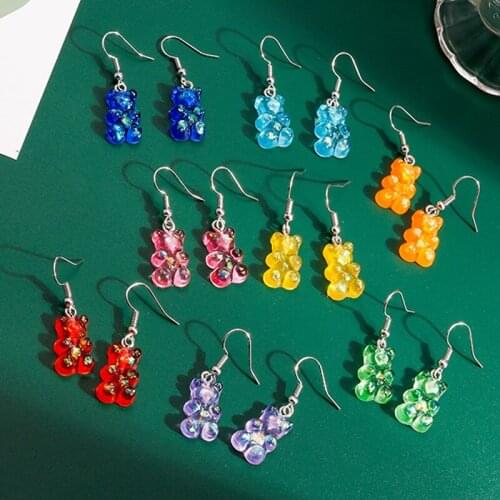 Cute Shinny Gummy Bear Drop Earrings for Women Girl Candy Color Jelly clear Bears Dangle hanging Earrings Fashion Female Jewelry