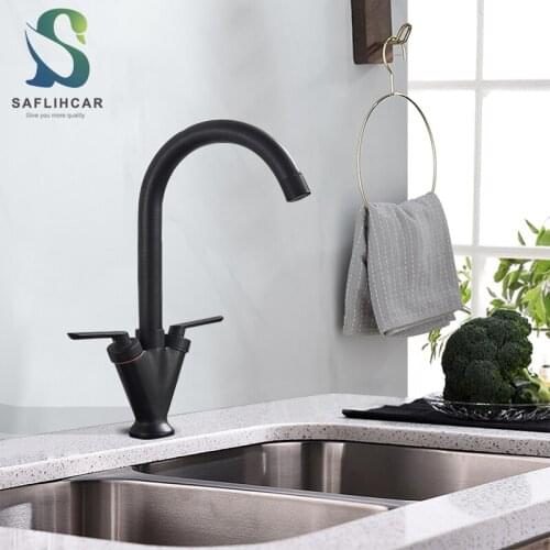 Black Bronze Kitchen Sink Faucet Hot and Cold Water Mixer Tap Double Handle Deck Installation Bathroom Kitchen Basin Faucet