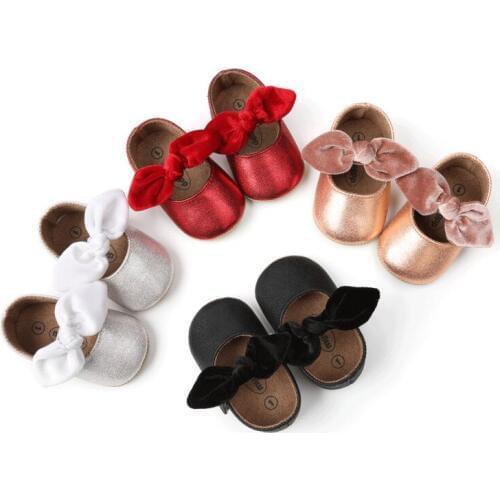 Newborn Baby Girl Crib Shoes PU Leather Soft Sole Infant Kid Casual Bowknots Princess Wedding Party Dress Shoes