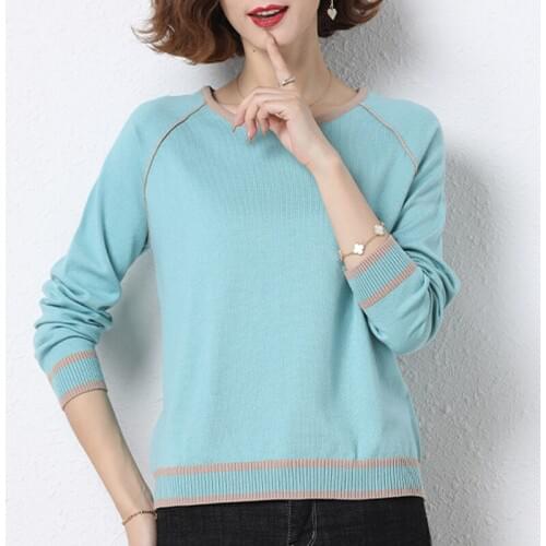 O-neck striped autumn winter loose Crop Sweater Pullover Women Female Knitted sweater slim long sleeve casual office sweater