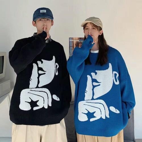Y2k Autumn And Winter Streetwear Knitted Sweater Mens And Womens Korean Trend Pullover Loose Personality Sweater Couples