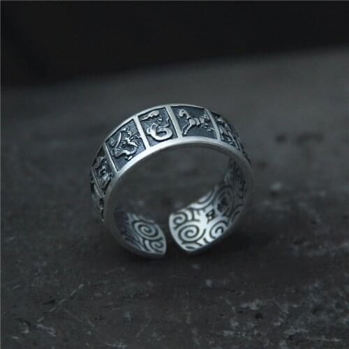 Van Goghs original Xiangyun opening male ring, Thai silver twelve zodiac ring, female Sterling Silver S990