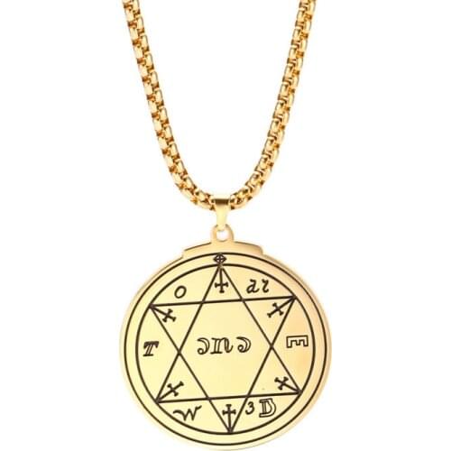 Vintage Mythical Key of Solomon Star of David Pendant Luck Wealth Amulet Stainless Steel Necklace Men and Women for Gift